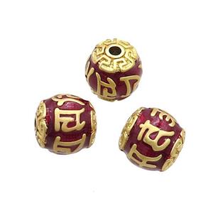 Tibetan Style Copper Round Beads Red Enamel Large Hole Gold Plated, approx 11-12mm, 2mm hole [FD12789]