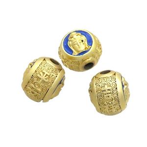 Copper Buddha Beads Blue Enamel Large Hole Gold Plated, approx 12-14mm, 3mm hole [FD12793]