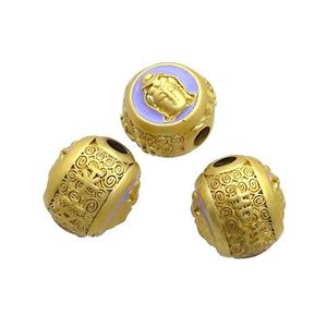 Copper Buddha Beads Lavender Enamel Large Hole Gold Plated, approx 12-14mm, 3mm hole [FD12794]