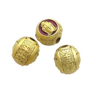 Copper Buddha Beads Red Enamel Large Hole Gold Plated, approx 12-14mm, 3mm hole [FD12797]