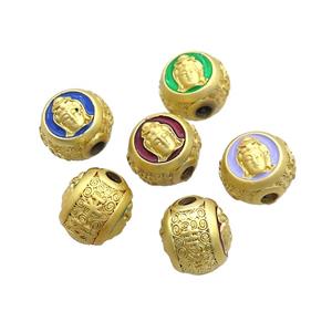 Copper Buddha Beads Enamel Large Hole Gold Plated Mixed Color, approx 12-14mm, 3mm hole [FD12798]