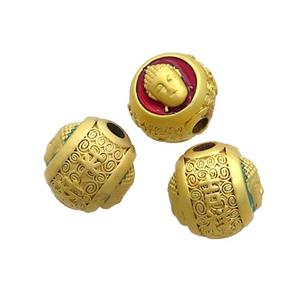 Copper Buddha Beads Red Enamel Large Hole Gold Plated, approx 12-14mm, 3mm hole [FD12801]