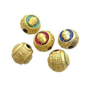 Copper Buddha Beads Enamel Large Hole Gold Plated Mixed Color, approx 12-14mm, 3mm hole [FD12802]
