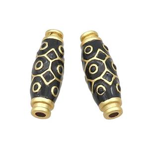 Copper Rice Beads Black Enamel Large Hole Gold Plated, approx 9-27mm, 3mm hole [FD12803]