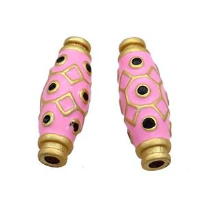Copper Rice Beads Pink Enamel Large Hole Gold Plated, approx 9-27mm, 3mm hole [FD12804]