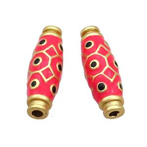 Copper Rice Beads Red Enamel Large Hole Gold Plated, approx 9-27mm, 3mm hole [FD12805]