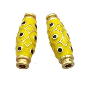 Copper Rice Beads Yellow Enamel Large Hole Gold Plated, approx 9-27mm, 3mm hole [FD12807]