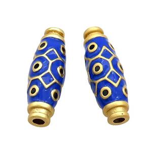 Copper Rice Beads Royalblue Enamel Large Hole Gold Plated, approx 9-27mm, 3mm hole [FD12808]