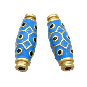 Copper Rice Beads Blue Enamel Large Hole Gold Plated, approx 9-27mm, 3mm hole [FD12809]