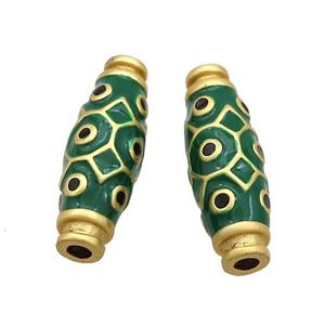 Copper Rice Beads Green Enamel Large Hole Gold Plated, approx 9-27mm, 3mm hole [FD12810]