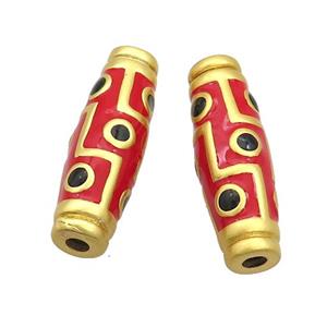 Copper Rice Beads Red Enamel Large Hole Gold Plated, approx 9-27mm, 3mm hole [FD12812]