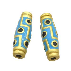 Copper Rice Beads Blue Enamel Large Hole Gold Plated, approx 9-27mm, 3mm hole [FD12813]