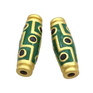 Copper Rice Beads Green Enamel Large Hole Gold Plated, approx 9-27mm, 3mm hole [FD12816]