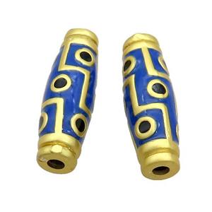 Copper Rice Beads Blue Enamel Large Hole Gold Plated, approx 9-27mm, 3mm hole [FD12817]