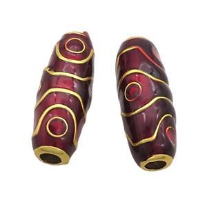 Copper Rice Beads Darkred Enamel Large Hole Gold Plated, approx 10-28mm, 3.5mm hole [FD12825]