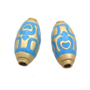 Copper Rice Beads Blue Enamel Large Hole Gold Plated, approx 11-25mm, 3mm hole [FD12827]