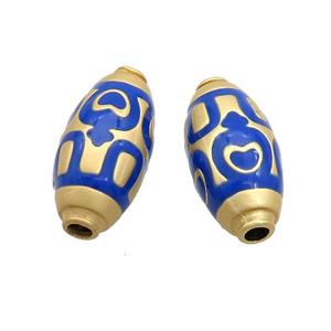 Copper Rice Beads Skyblue Enamel Large Hole Gold Plated, approx 11-25mm, 3mm hole [FD12828]