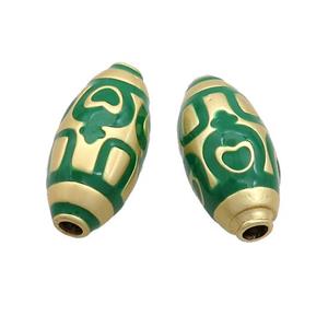 Copper Rice Beads Green Enamel Large Hole Gold Plated, approx 11-25mm, 3mm hole [FD12829]