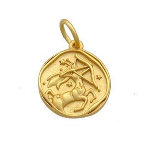 Copper Circle Pendant Zodiac Sagittarius 18K Gold Plated, approx 15mm [FD12836]