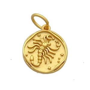 Copper Circle Pendant Zodiac Scorpio 18K Gold Plated, approx 15mm [FD12837]