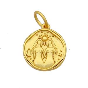 Copper Circle Pendant Zodiac Gemini 18K Gold Plated, approx 15mm [FD12841]