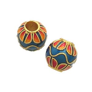 Copper Round Beads Cloisonne Lotus Large Hole 18K Gold Plated, approx 10mm, 3mm hole [FD12850]