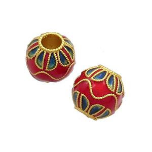 Copper Round Beads Cloisonne Lotus Large Hole 18K Gold Plated, approx 10mm, 3mm hole [FD12851]