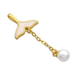 Copper Sharktail Pendant Pave White Resin Pearlized Plastic 18K Gold Plated, approx 6mm, 15mm [FD12858]