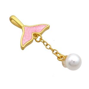 Copper Sharktail Pendant Pave Pink Resin Pearlized Plastic 18K Gold Plated, approx 6mm, 15mm [FD12859]