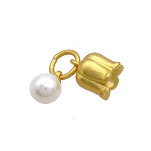 Copper Lotus Pendant Flower Pearlized Plastic 18K Gold Plated, approx 5mm, 8mm [FD12861]