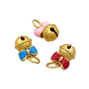 Copper Bell Pendant Enamel Bowknot 18K Gold Plated Mixed, approx 10-13mm [FD12870]