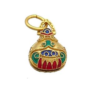 Copper Teardrop Pendant Multicolor Cloisonne 18K Gold Plated, approx 11-14mm [FD12871]