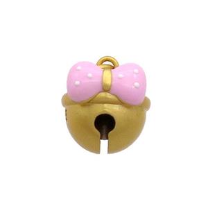 Copper Bell Pendant Pave Pink Resin Knot 18K Gold Plated, approx 12mm [FD12872]