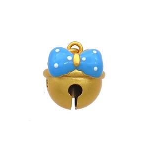Copper Bell Pendant Pave Blue Resin Knot 18K Gold Plated, approx 12mm [FD12873]