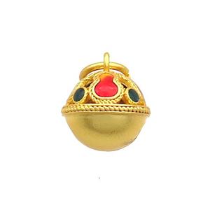 Copper Bell Pendant Pave Stone 18K Gold Plated, approx 12mm [FD12878]