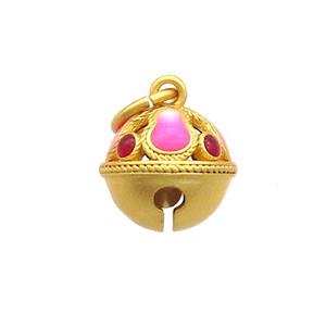 Copper Bell Pendant Pave Stone 18K Gold Plated, approx 12mm [FD12879]
