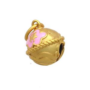 Copper Bell Pendant Pink Enamel 18K Gold Plated, approx 12mm [FD12880]