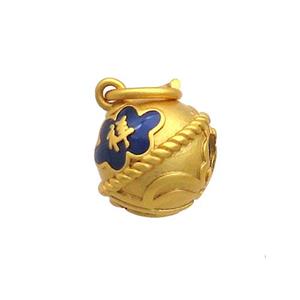 Copper Bell Pendant Blue Enamel 18K Gold Plated, approx 12mm [FD12881]