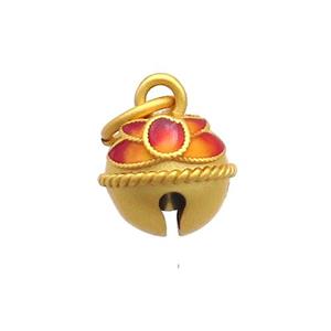 Copper Bell Pendant Orange Enamel 18K Gold Plated, approx 12mm [FD12882]