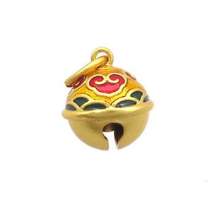 Copper Bell Pendant Enamel 18K Gold Plated, approx 12mm [FD12883]