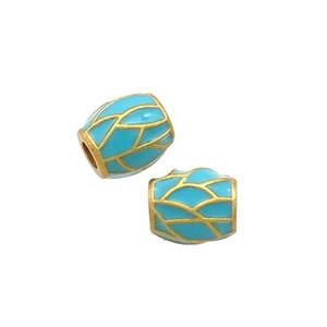 Copper Barrel Beads Teal Enamel 18K Gold Plated, approx 6-7mm [FD12892]