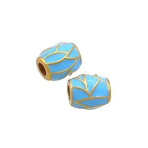 Copper Barrel Beads Blue Enamel 18K Gold Plated, approx 6-7mm [FD12894]