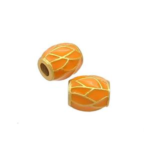 Copper Barrel Beads Orange Enamel 18K Gold Plated, approx 6-7mm [FD12895]