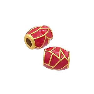 Copper Barrel Beads Red Enamel 18K Gold Plated, approx 6-7mm [FD12896]