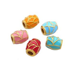 Copper Barrel Beads Enamel 18K Gold Plated Mixed, approx 6-7mm [FD12897]