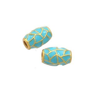 Copper Barrel Beads Teal Enamel 18K Gold Plated, approx 6-9mm [FD12898]