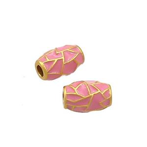 Copper Barrel Beads Pink Enamel 18K Gold Plated, approx 6-9mm [FD12899]