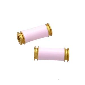 Copper Tube Beads Pink Enamel 18K Gold Plated, approx 5-12mm, 2mm hole [FD12900]