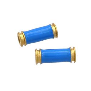 Copper Tube Beads SkyBlue Enamel 18K Gold Plated, approx 5-12mm, 2mm hole [FD12902]
