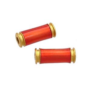 Copper Tube Beads Orange Enamel 18K Gold Plated, approx 5-12mm, 2mm hole [FD12903]